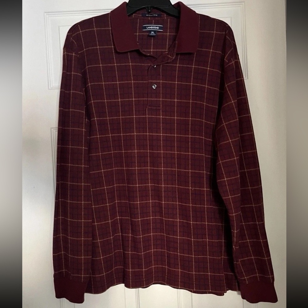 Lands’ End 100% Supina cotton collared geometric patterned shirt, Men’s XL
